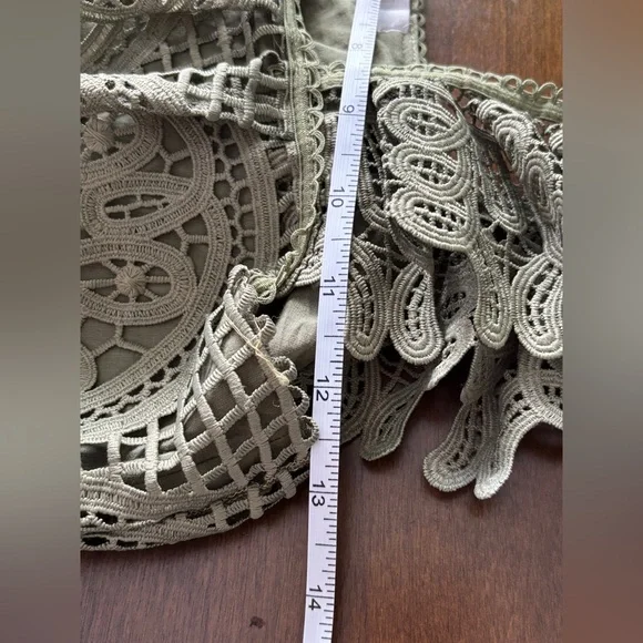 Anthropologie Eri + Ali Olive Ruffled Eyelet Lace Tank Top XS Cottagecore Boho - Picture 11 of 11